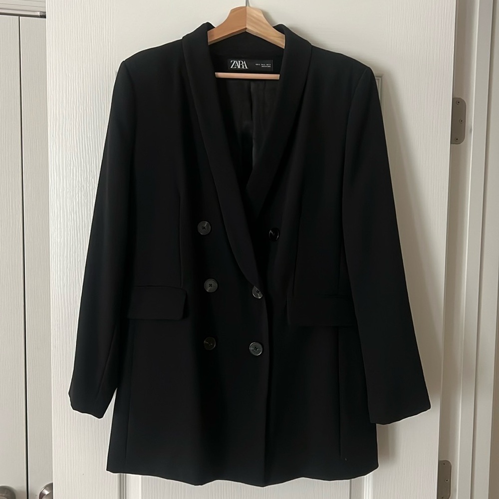 Zara black double breasted blazer XL